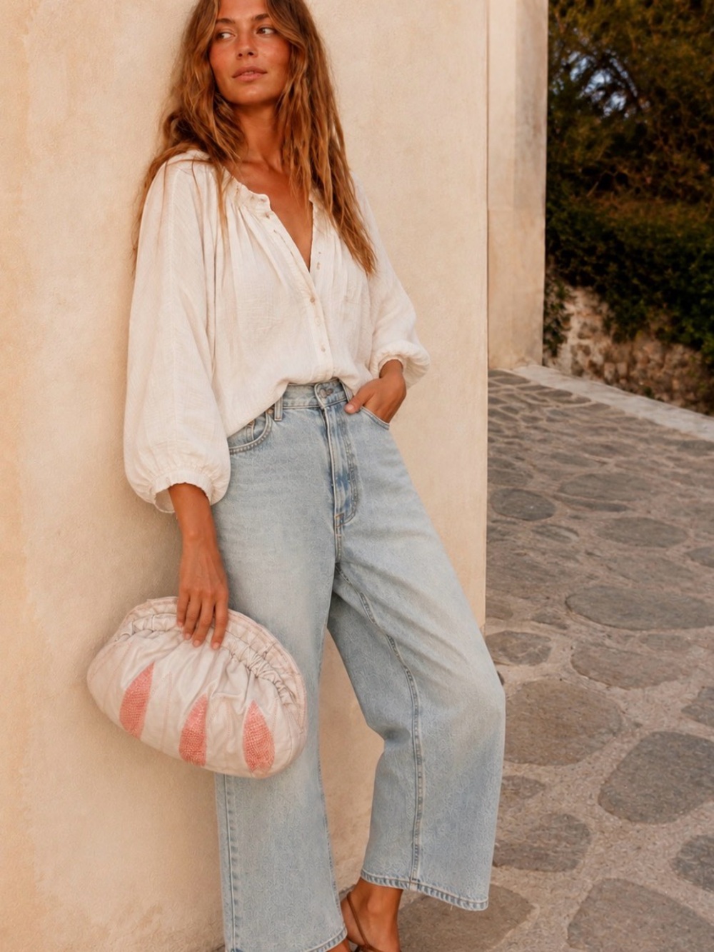 Vintage Made in Italy Genuine Leather Ruched Boho Oversized clutch|Shoulder Bag
